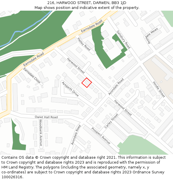 216, HARWOOD STREET, DARWEN, BB3 1JD: Location map and indicative extent of plot