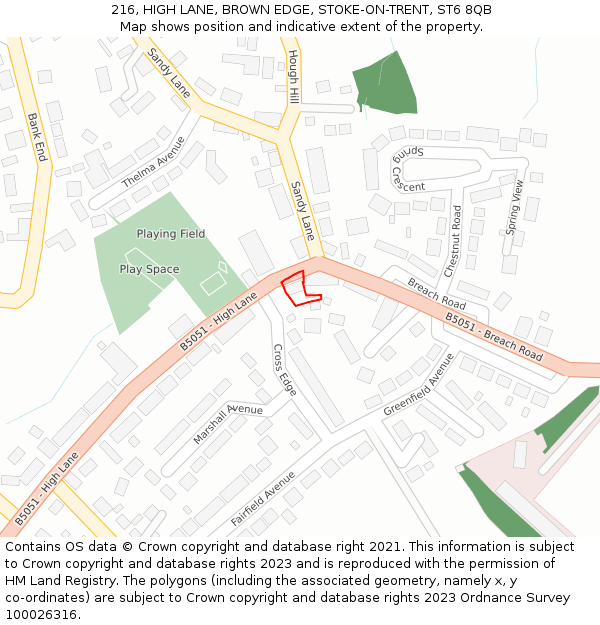 216, HIGH LANE, BROWN EDGE, STOKE-ON-TRENT, ST6 8QB: Location map and indicative extent of plot