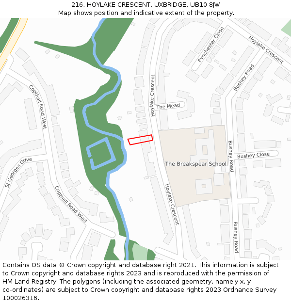 216, HOYLAKE CRESCENT, UXBRIDGE, UB10 8JW: Location map and indicative extent of plot