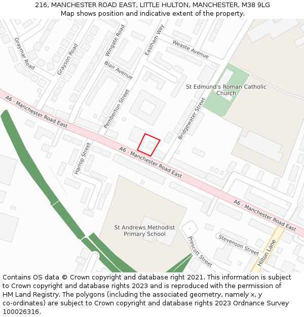 216, MANCHESTER ROAD EAST, LITTLE HULTON, MANCHESTER, M38 9LG: Location map and indicative extent of plot