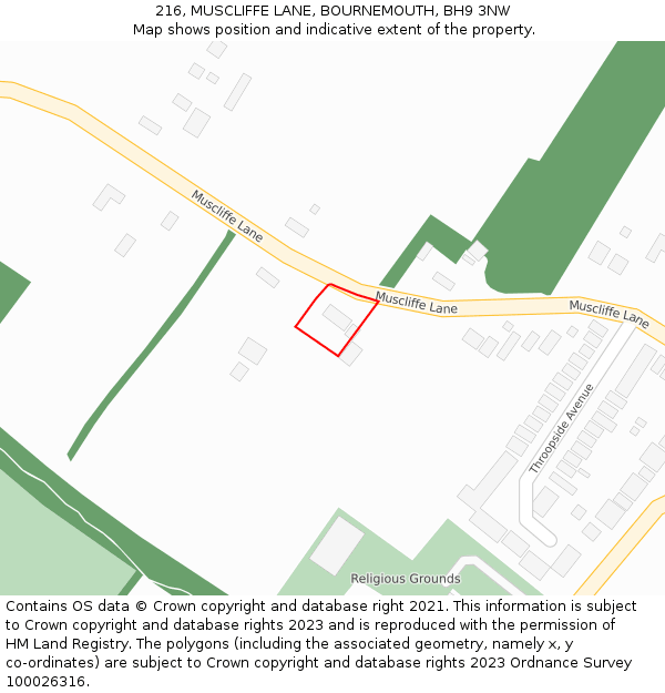 216, MUSCLIFFE LANE, BOURNEMOUTH, BH9 3NW: Location map and indicative extent of plot