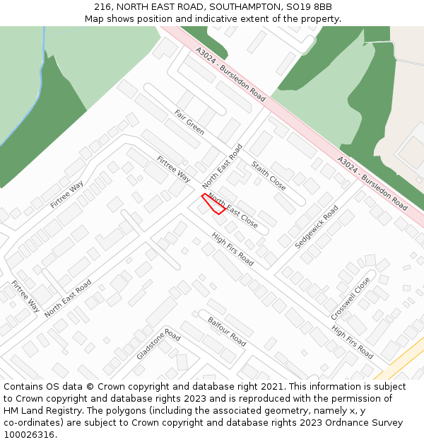 216, NORTH EAST ROAD, SOUTHAMPTON, SO19 8BB: Location map and indicative extent of plot