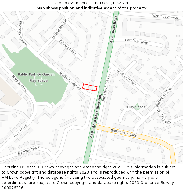 216, ROSS ROAD, HEREFORD, HR2 7PL: Location map and indicative extent of plot