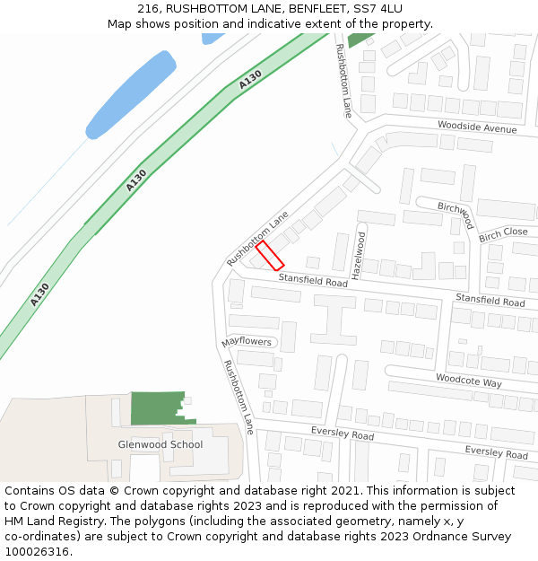 216, RUSHBOTTOM LANE, BENFLEET, SS7 4LU: Location map and indicative extent of plot
