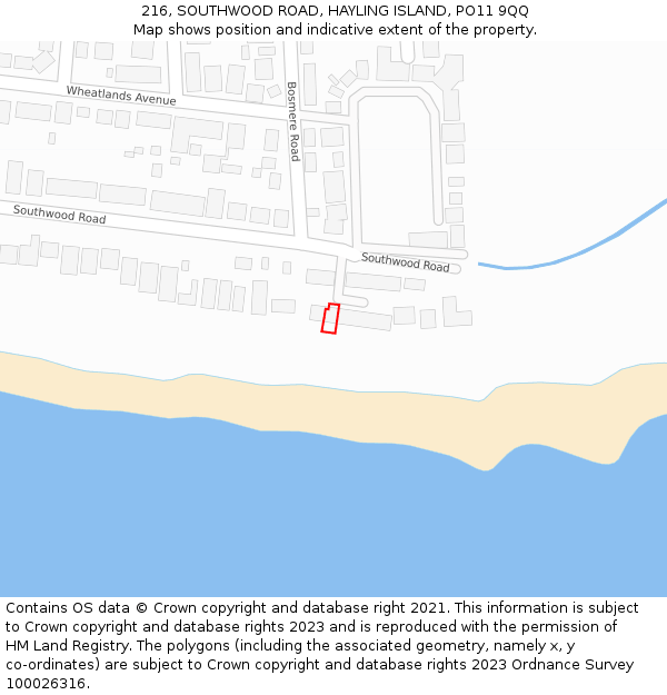 216, SOUTHWOOD ROAD, HAYLING ISLAND, PO11 9QQ: Location map and indicative extent of plot