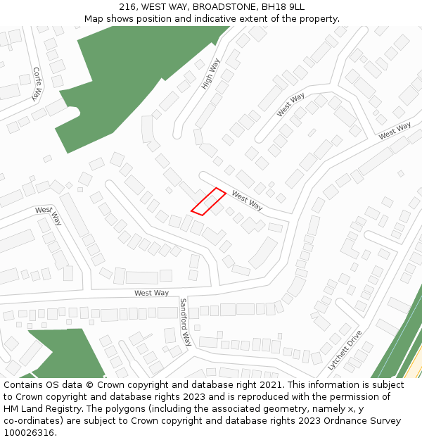 216, WEST WAY, BROADSTONE, BH18 9LL: Location map and indicative extent of plot