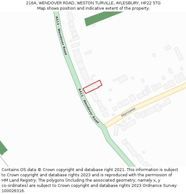 216A, WENDOVER ROAD, WESTON TURVILLE, AYLESBURY, HP22 5TG: Location map and indicative extent of plot