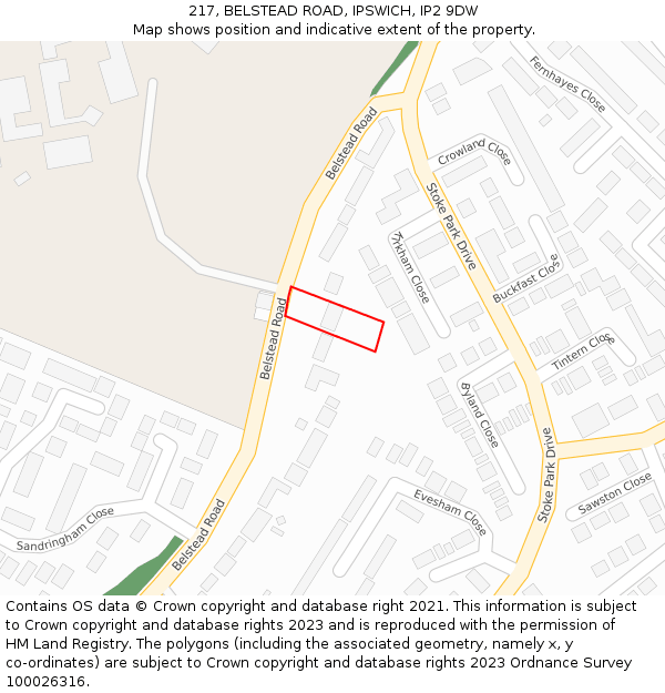 217, BELSTEAD ROAD, IPSWICH, IP2 9DW: Location map and indicative extent of plot
