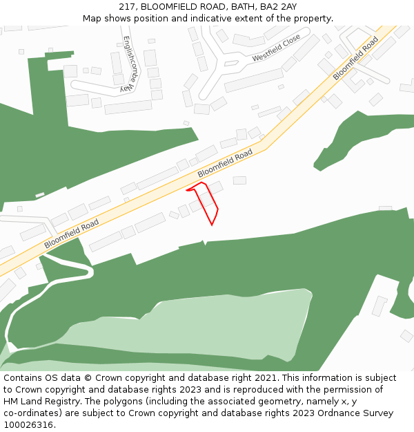 217, BLOOMFIELD ROAD, BATH, BA2 2AY: Location map and indicative extent of plot