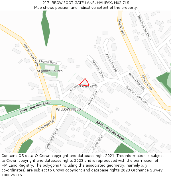 217, BROW FOOT GATE LANE, HALIFAX, HX2 7LS: Location map and indicative extent of plot