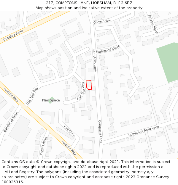 217, COMPTONS LANE, HORSHAM, RH13 6BZ: Location map and indicative extent of plot