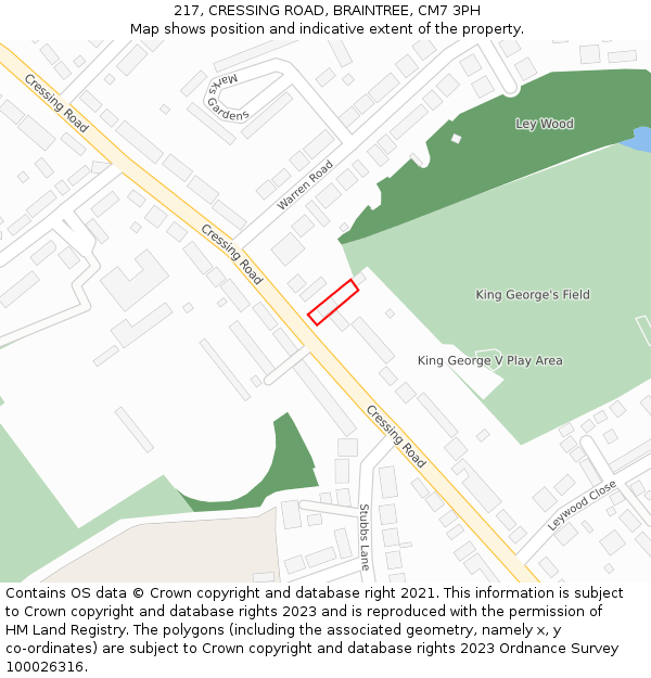 217, CRESSING ROAD, BRAINTREE, CM7 3PH: Location map and indicative extent of plot