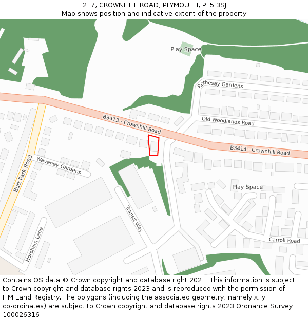217, CROWNHILL ROAD, PLYMOUTH, PL5 3SJ: Location map and indicative extent of plot