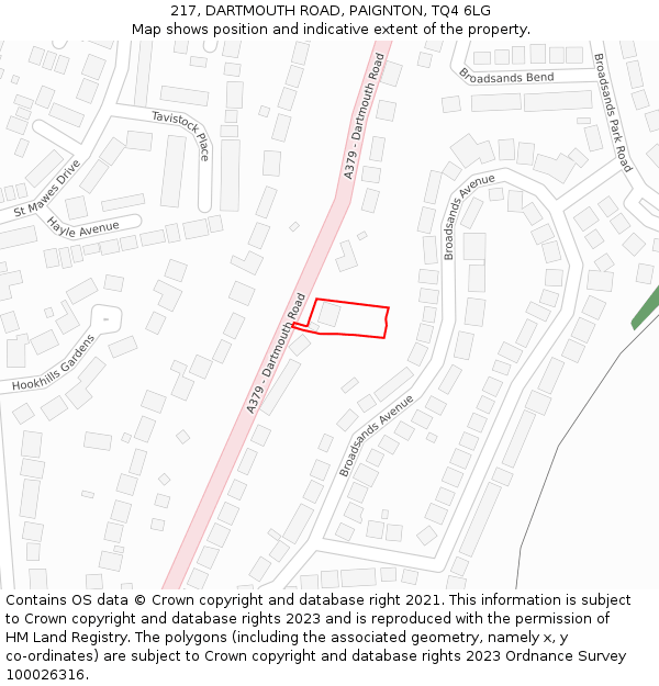 217, DARTMOUTH ROAD, PAIGNTON, TQ4 6LG: Location map and indicative extent of plot