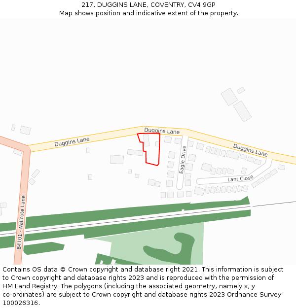 217, DUGGINS LANE, COVENTRY, CV4 9GP: Location map and indicative extent of plot