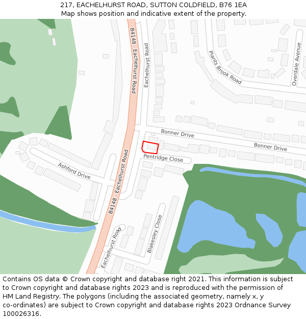 217, EACHELHURST ROAD, SUTTON COLDFIELD, B76 1EA: Location map and indicative extent of plot