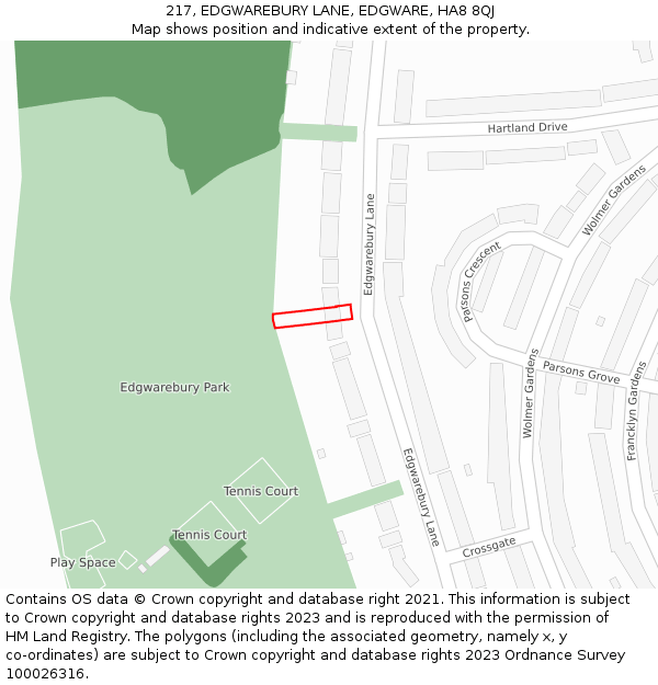 217, EDGWAREBURY LANE, EDGWARE, HA8 8QJ: Location map and indicative extent of plot