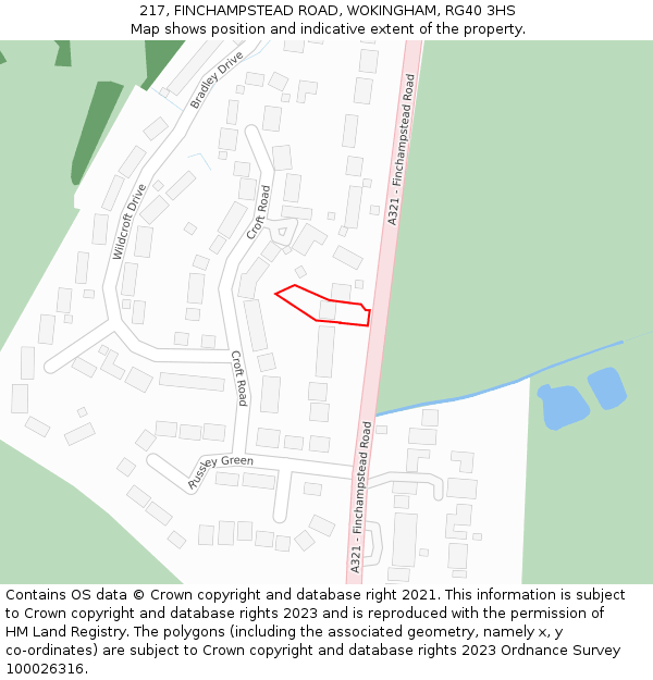 217, FINCHAMPSTEAD ROAD, WOKINGHAM, RG40 3HS: Location map and indicative extent of plot