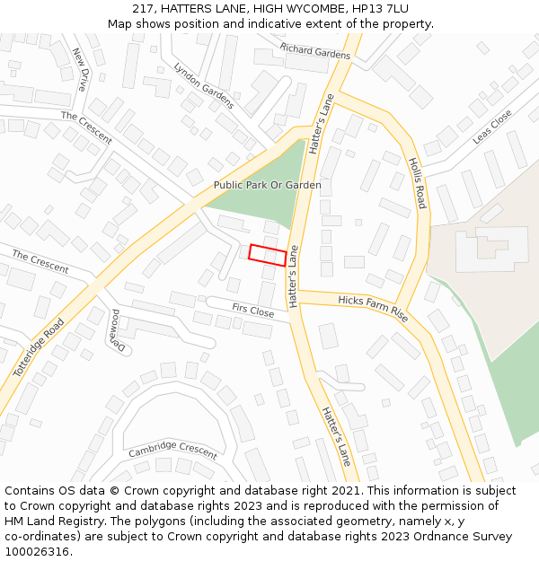 217, HATTERS LANE, HIGH WYCOMBE, HP13 7LU: Location map and indicative extent of plot