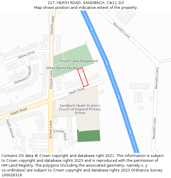 217, HEATH ROAD, SANDBACH, CW11 2LF: Location map and indicative extent of plot