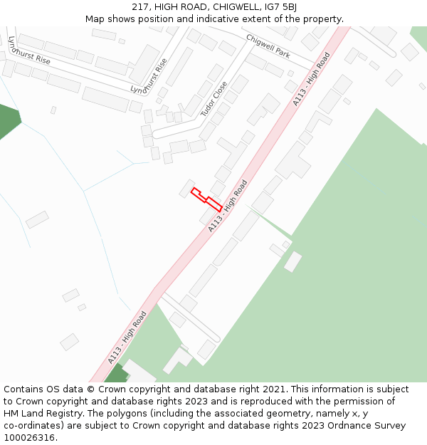 217, HIGH ROAD, CHIGWELL, IG7 5BJ: Location map and indicative extent of plot