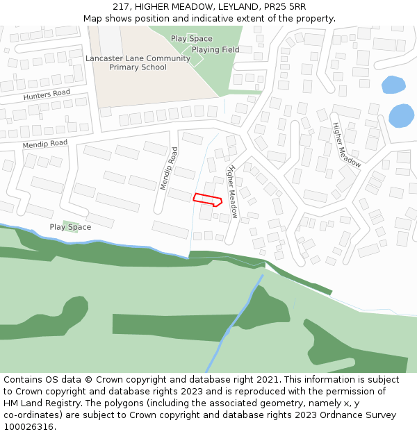 217, HIGHER MEADOW, LEYLAND, PR25 5RR: Location map and indicative extent of plot