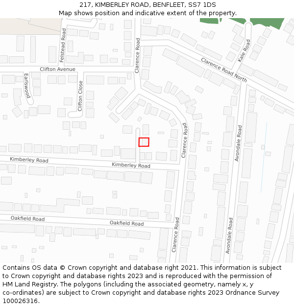 217, KIMBERLEY ROAD, BENFLEET, SS7 1DS: Location map and indicative extent of plot