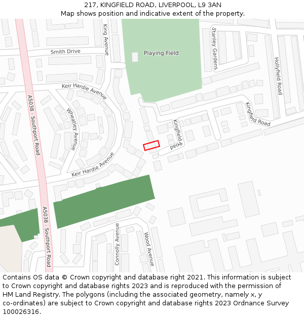 217, KINGFIELD ROAD, LIVERPOOL, L9 3AN: Location map and indicative extent of plot