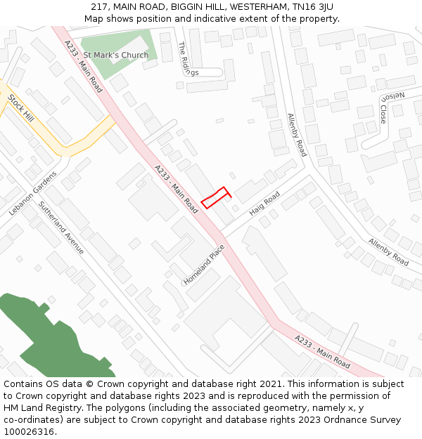217, MAIN ROAD, BIGGIN HILL, WESTERHAM, TN16 3JU: Location map and indicative extent of plot