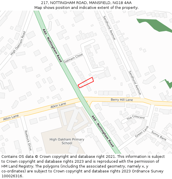 217, NOTTINGHAM ROAD, MANSFIELD, NG18 4AA: Location map and indicative extent of plot