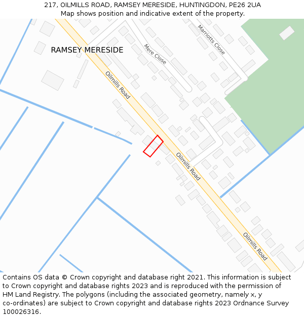 217, OILMILLS ROAD, RAMSEY MERESIDE, HUNTINGDON, PE26 2UA: Location map and indicative extent of plot