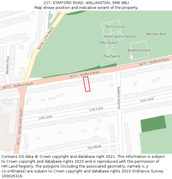 217, STAFFORD ROAD, WALLINGTON, SM6 9BU: Location map and indicative extent of plot