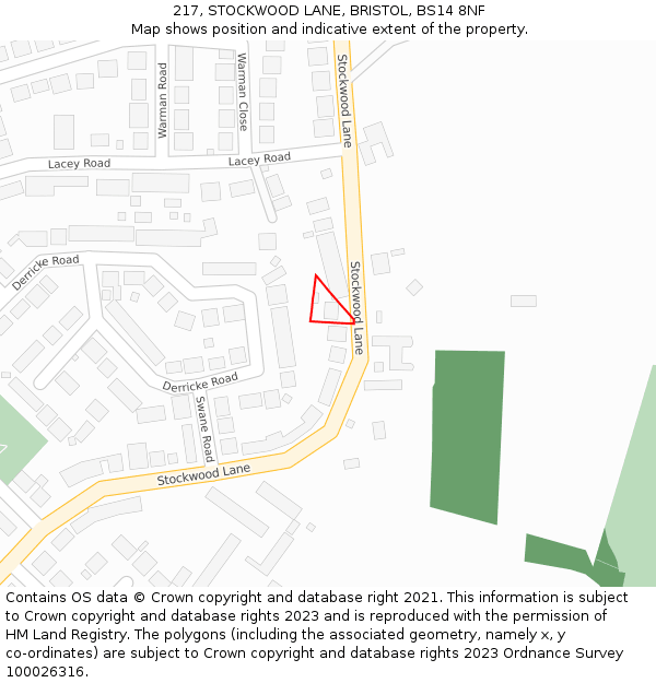217, STOCKWOOD LANE, BRISTOL, BS14 8NF: Location map and indicative extent of plot