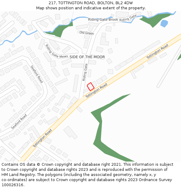 217, TOTTINGTON ROAD, BOLTON, BL2 4DW: Location map and indicative extent of plot