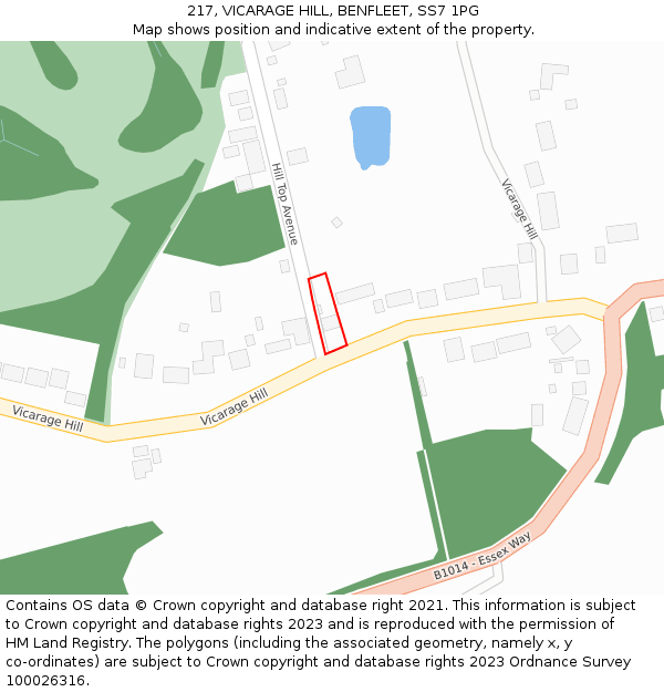 217, VICARAGE HILL, BENFLEET, SS7 1PG: Location map and indicative extent of plot