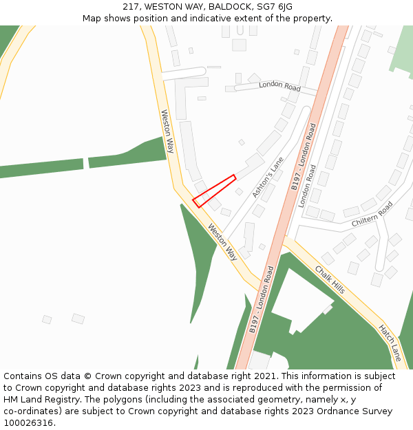 217, WESTON WAY, BALDOCK, SG7 6JG: Location map and indicative extent of plot