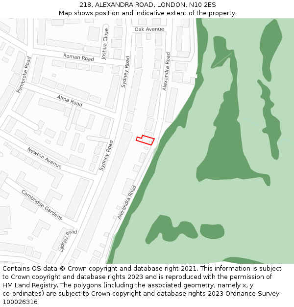 218, ALEXANDRA ROAD, LONDON, N10 2ES: Location map and indicative extent of plot