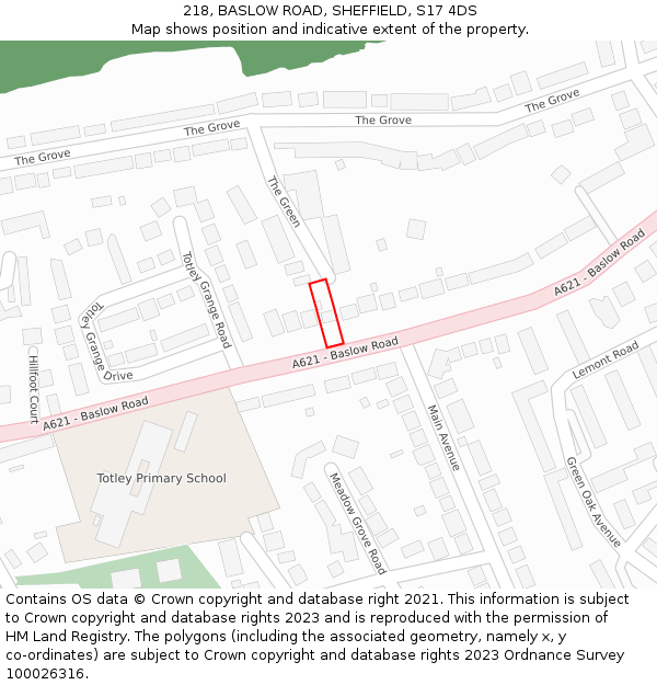 218, BASLOW ROAD, SHEFFIELD, S17 4DS: Location map and indicative extent of plot
