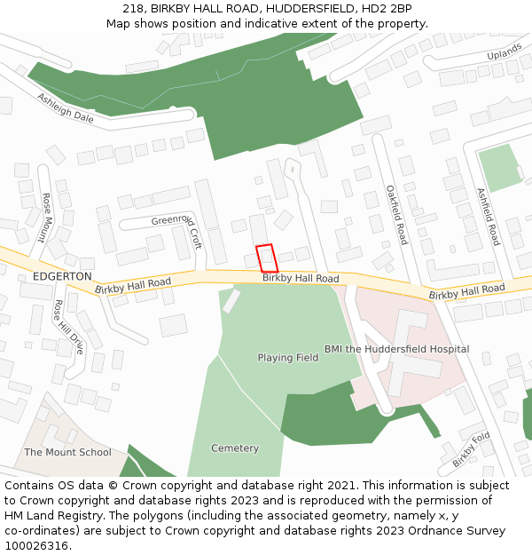 218, BIRKBY HALL ROAD, HUDDERSFIELD, HD2 2BP: Location map and indicative extent of plot