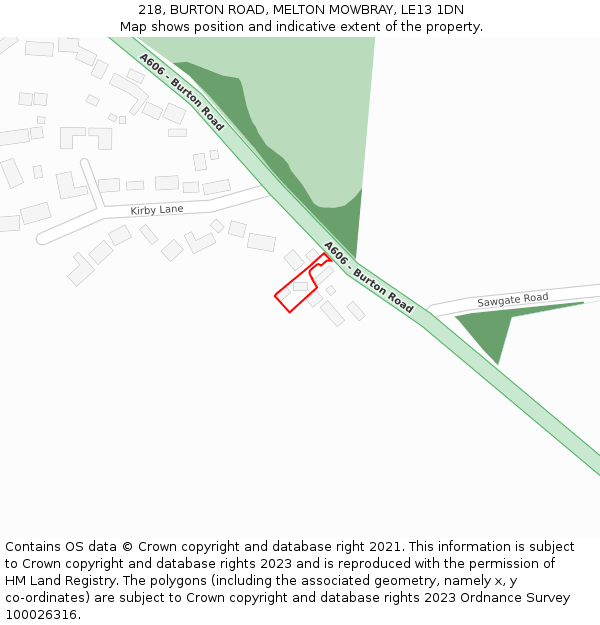 218, BURTON ROAD, MELTON MOWBRAY, LE13 1DN: Location map and indicative extent of plot