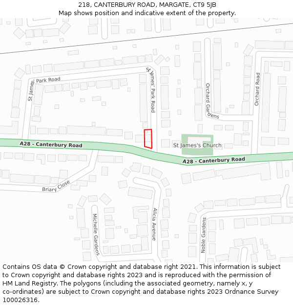 218, CANTERBURY ROAD, MARGATE, CT9 5JB: Location map and indicative extent of plot