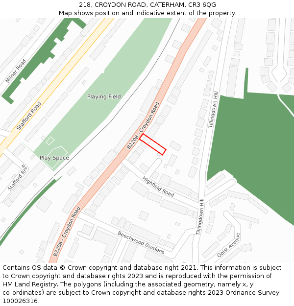 218, CROYDON ROAD, CATERHAM, CR3 6QG: Location map and indicative extent of plot