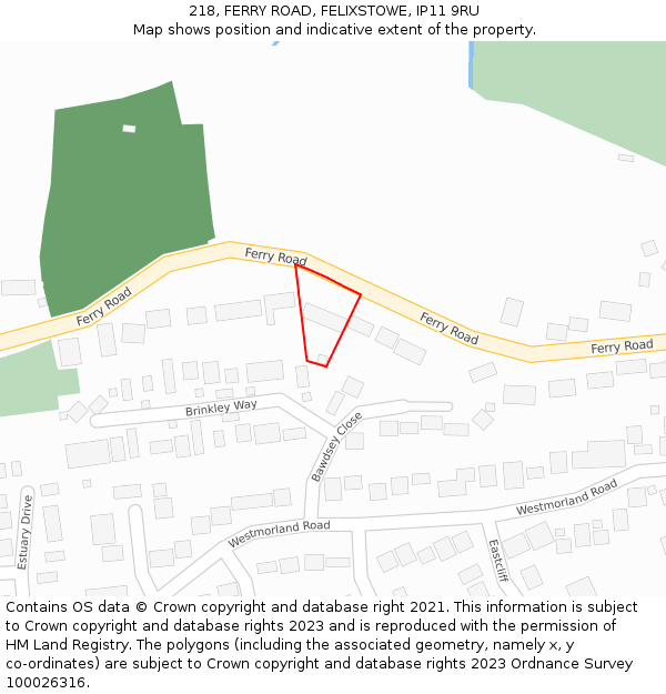 218, FERRY ROAD, FELIXSTOWE, IP11 9RU: Location map and indicative extent of plot