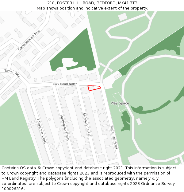 218, FOSTER HILL ROAD, BEDFORD, MK41 7TB: Location map and indicative extent of plot