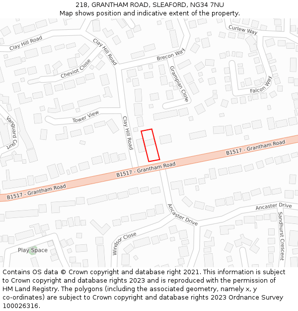 218, GRANTHAM ROAD, SLEAFORD, NG34 7NU: Location map and indicative extent of plot