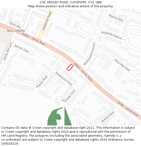 218, HENLEY ROAD, COVENTRY, CV2 1BW: Location map and indicative extent of plot