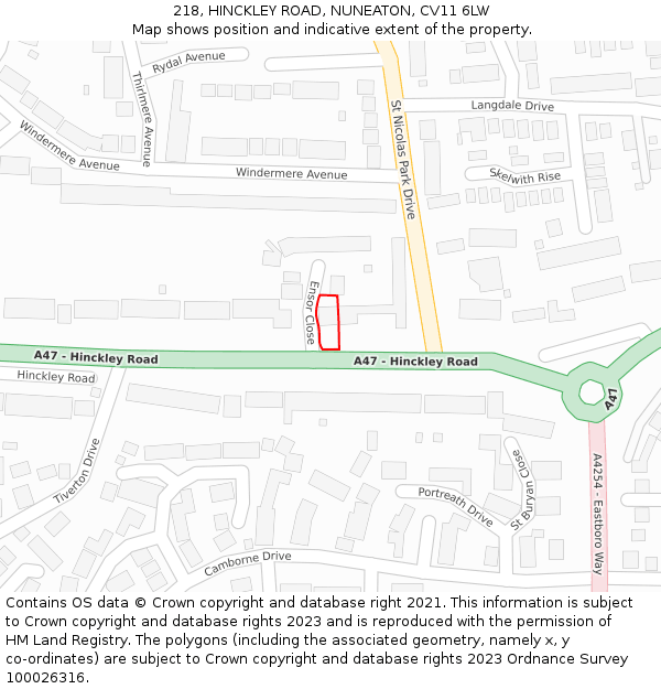 218, HINCKLEY ROAD, NUNEATON, CV11 6LW: Location map and indicative extent of plot