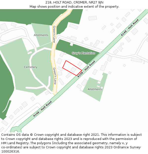 218, HOLT ROAD, CROMER, NR27 9JN: Location map and indicative extent of plot