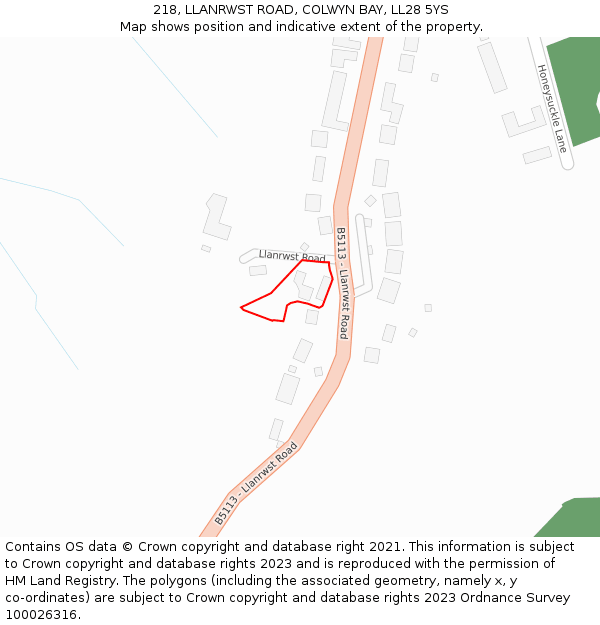 218, LLANRWST ROAD, COLWYN BAY, LL28 5YS: Location map and indicative extent of plot