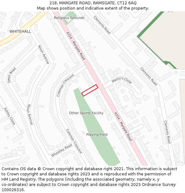 218, MARGATE ROAD, RAMSGATE, CT12 6AQ: Location map and indicative extent of plot